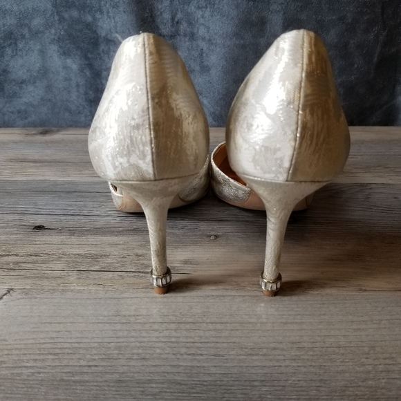 Badgley Mischka Textured Upper Leather Sole Rhinestone Accent Point Toe … - Picture 5 of 10